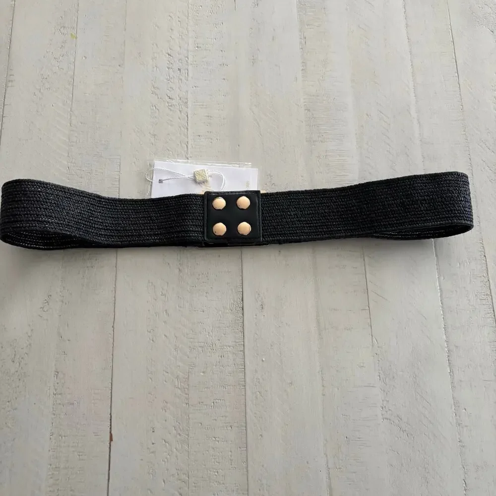 NWT Lilly Pulitzer Arta Woven Straw black and gold Belt Size L/XL